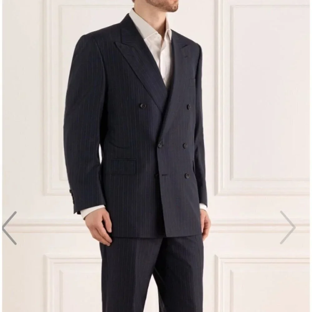 Canali for Guy La Ferrera Double-Breasted Pinstripe Sport coat-Navy– 56IT(US46L)